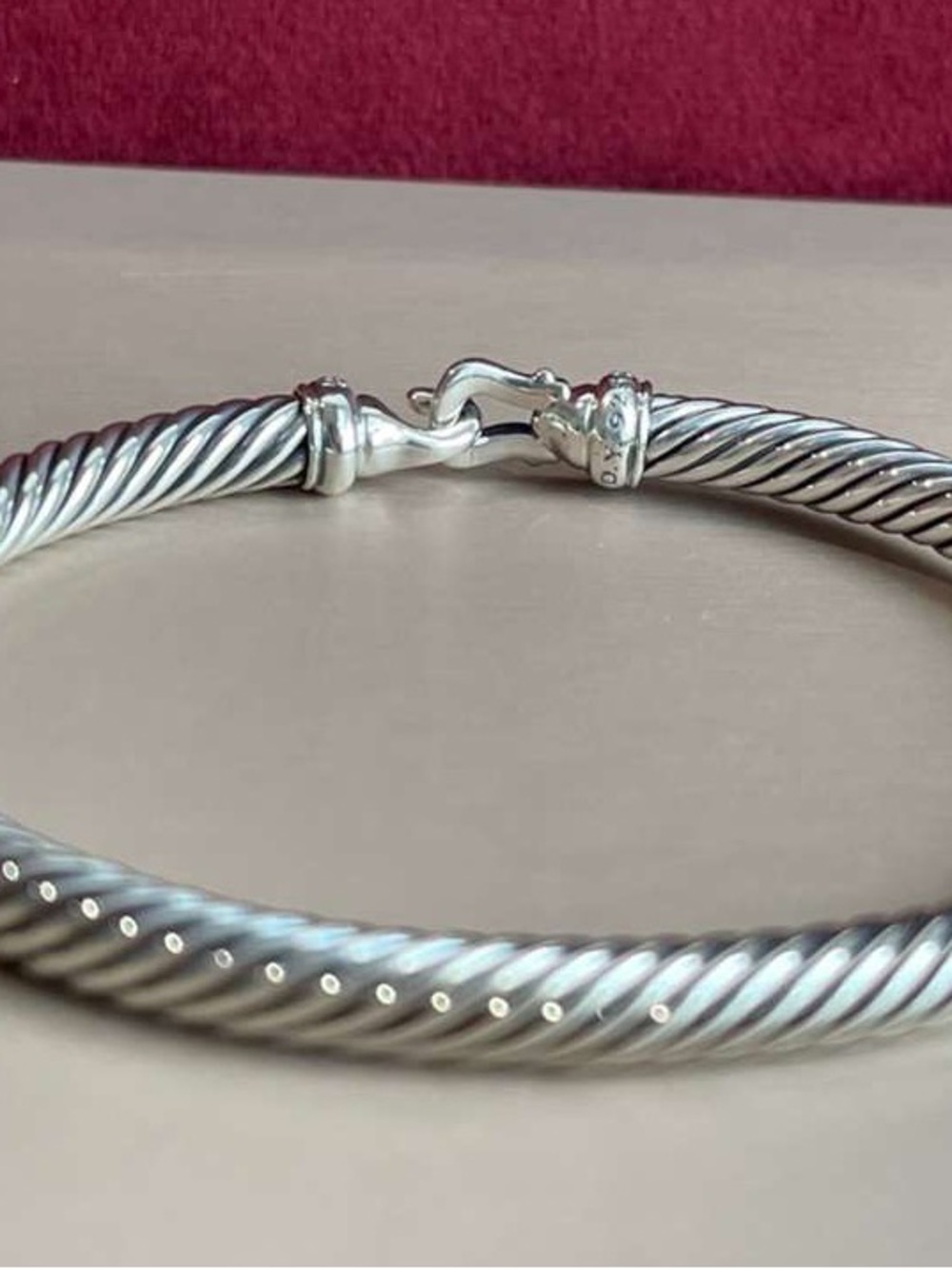 David Yurman 925 Sterling Silver 5mm diamond buckle Cable Bangle Bracelet small - Picture 7 of 10